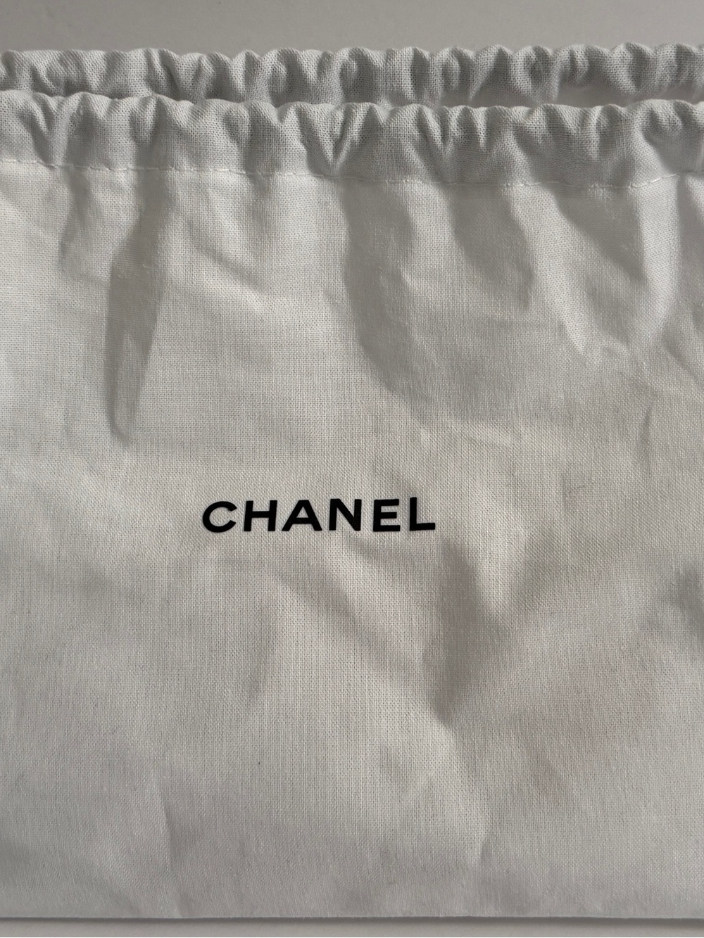 CHANEL White Cotton Drawstring Pouch with Black Cords - Picture 3 of 3